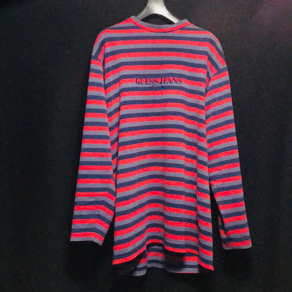 80’s vtg red&gray&black guess striped L/s